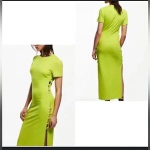 Zara Women's Bright Green Midi Body Con - Y2K Cut Out Dress - NWT